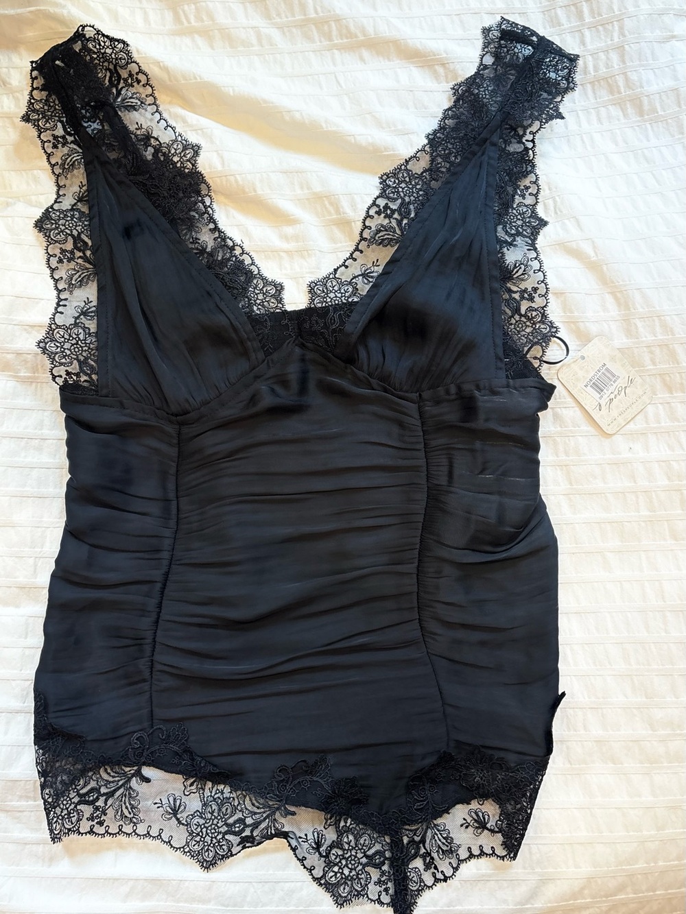 Free People Black Lace-Trim Silk Camisole NWT Size S